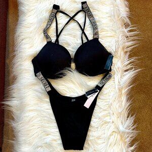 NWT Victoria's Secret Bombshell Racer Back Rhinestone Shine Bikini - 34C | M